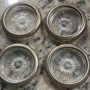 Silver Jeans Clear Glass Coaster Set with Silver-Tone Rims